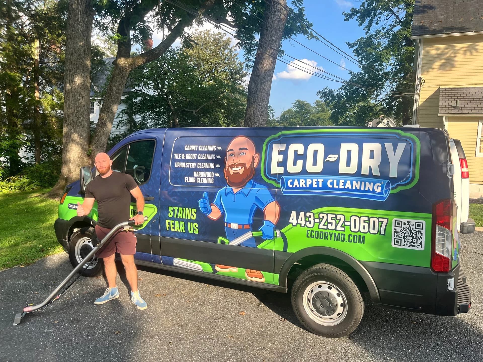 Rich Tobin standing beside the Eco-Dry Carpet Cleaning van in Forest Hill, Maryland