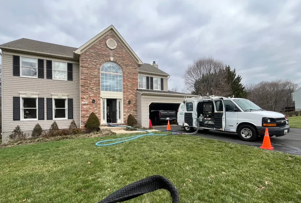 Eco-Dry Carpet Cleaning truck-mounted setup at a customer home in Harford County