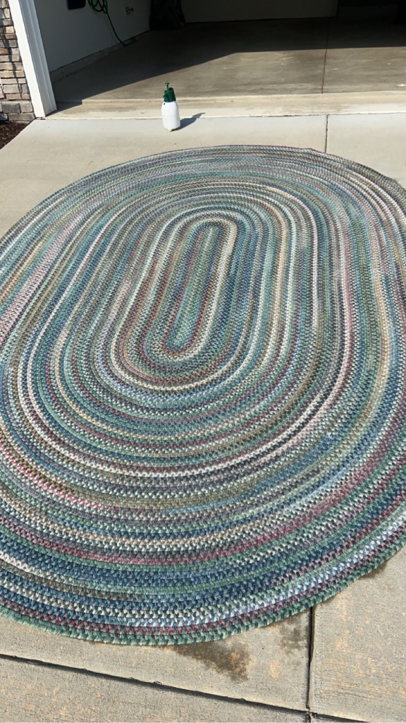 Professional area rug cleaning on the job